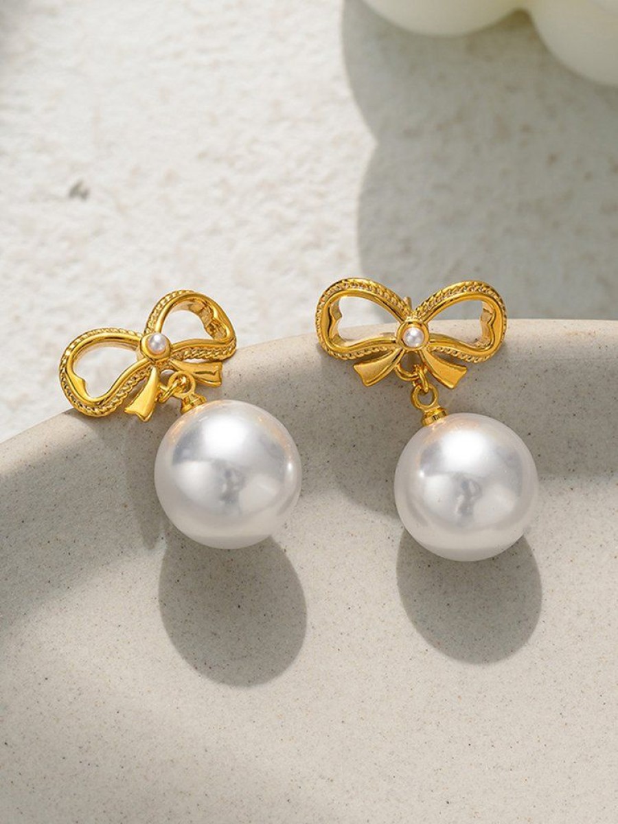 Accessories zolucky | Elegant Bowknot Imitation Pearl Party Dangle Earrings As Picture