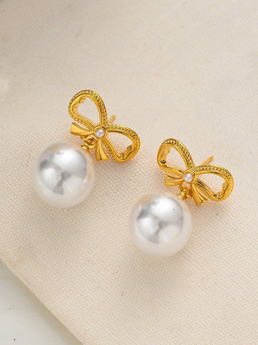 Accessories zolucky | Elegant Bowknot Imitation Pearl Party Dangle Earrings As Picture