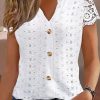 Topshot zolucky | Loose Casual Lace V Neck Short Sleeve Blouse With Buttoned Design