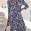 Dresses zolucky | Casual Crew Neck Floral Dress Blue