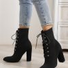 Shoes zolucky | Women Minimalist Lace-Up Chunky Heel Classic Boots Black