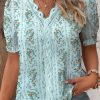 Plus&Curve zolucky | Plus Size V Neck Floral Printed Casual Loose Shirt Blue