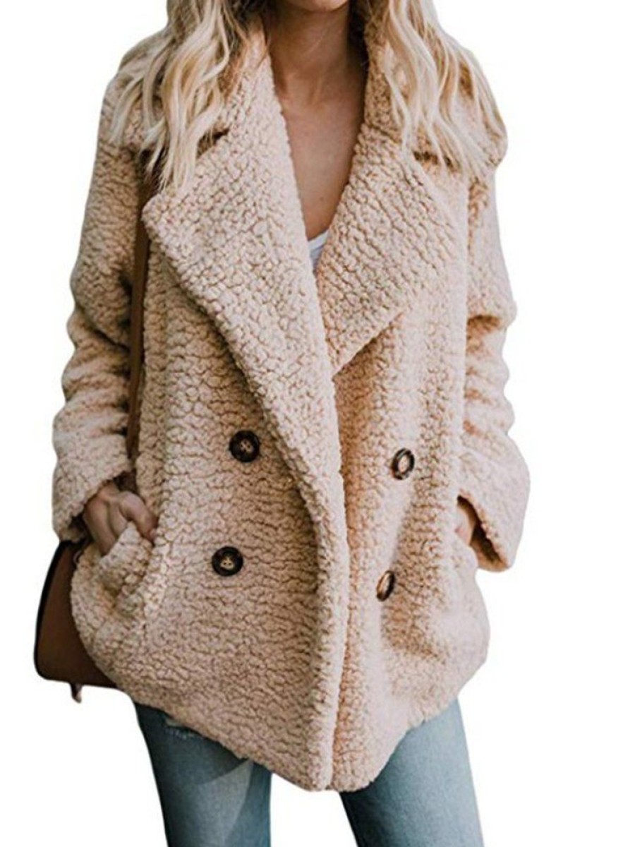 Outerwearshot zolucky | Fleece Fluffy Shawl Collar Buttoned Winter Teddy Bear Coat