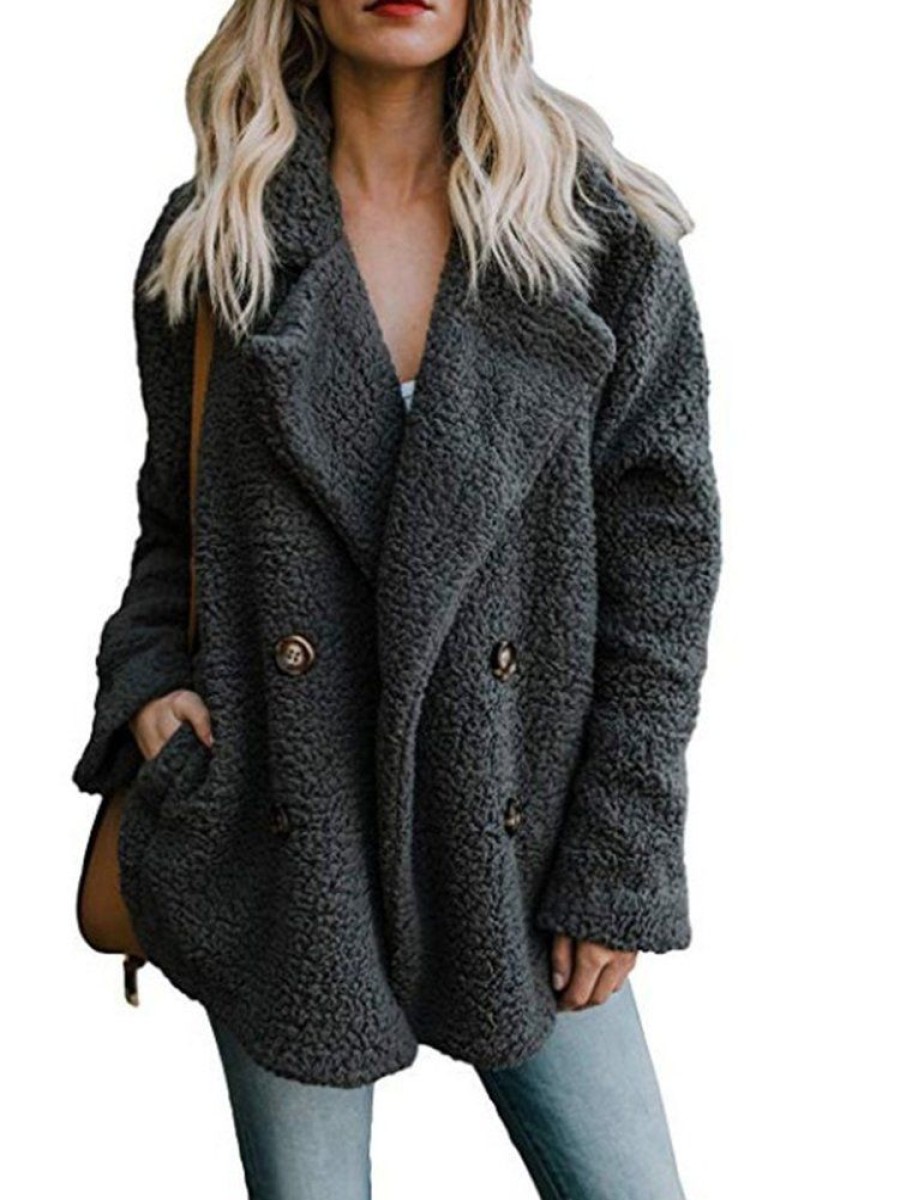 Outerwearshot zolucky | Fleece Fluffy Shawl Collar Buttoned Winter Teddy Bear Coat