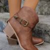 Shoes zolucky | Vintage Buckle Block Heel Zip Western Boots