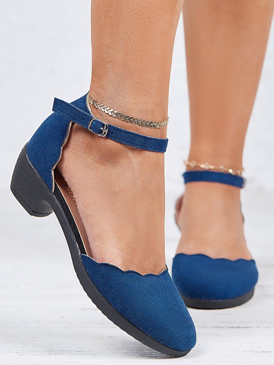 Shoes zolucky | Navy Faux Suede Casual Block Heels Navy Blue