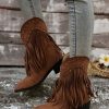 Shoes zolucky | Retro Rivet Fringe Faux Suede Slip On Western Boots