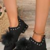 Shoes zolucky | Elegant Fuzzy Ball Rivet Flocked Dress Ankle Boots Black