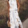 Dresses zolucky | Floral Crew Neck Casual Vacation Sleeveless Loose Dress White