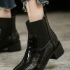 Shoes zolucky | Croc-Embossed Patent Leather Paneled Slip On Boots Black