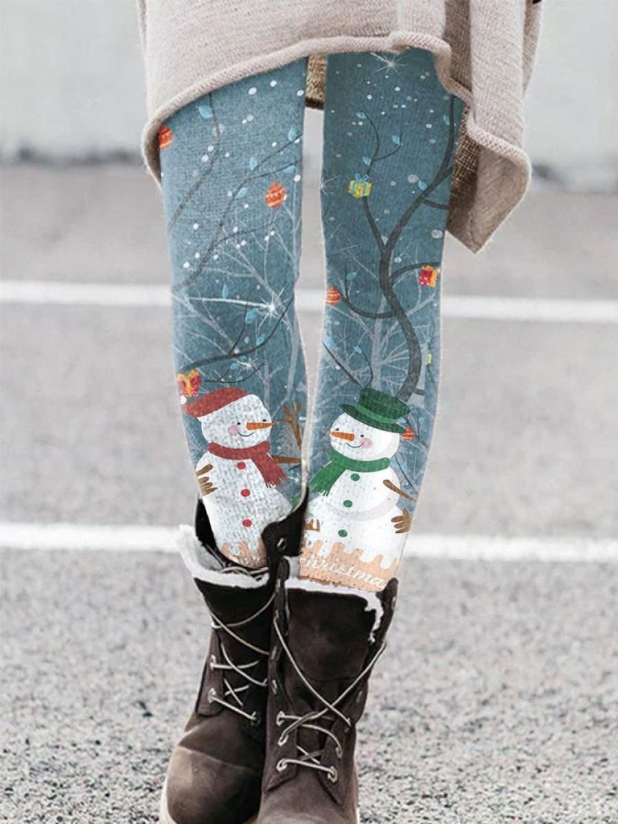 Bottoms zolucky | Christmas Snowman Flannel Pants Xmas Leggings Aqua Blue