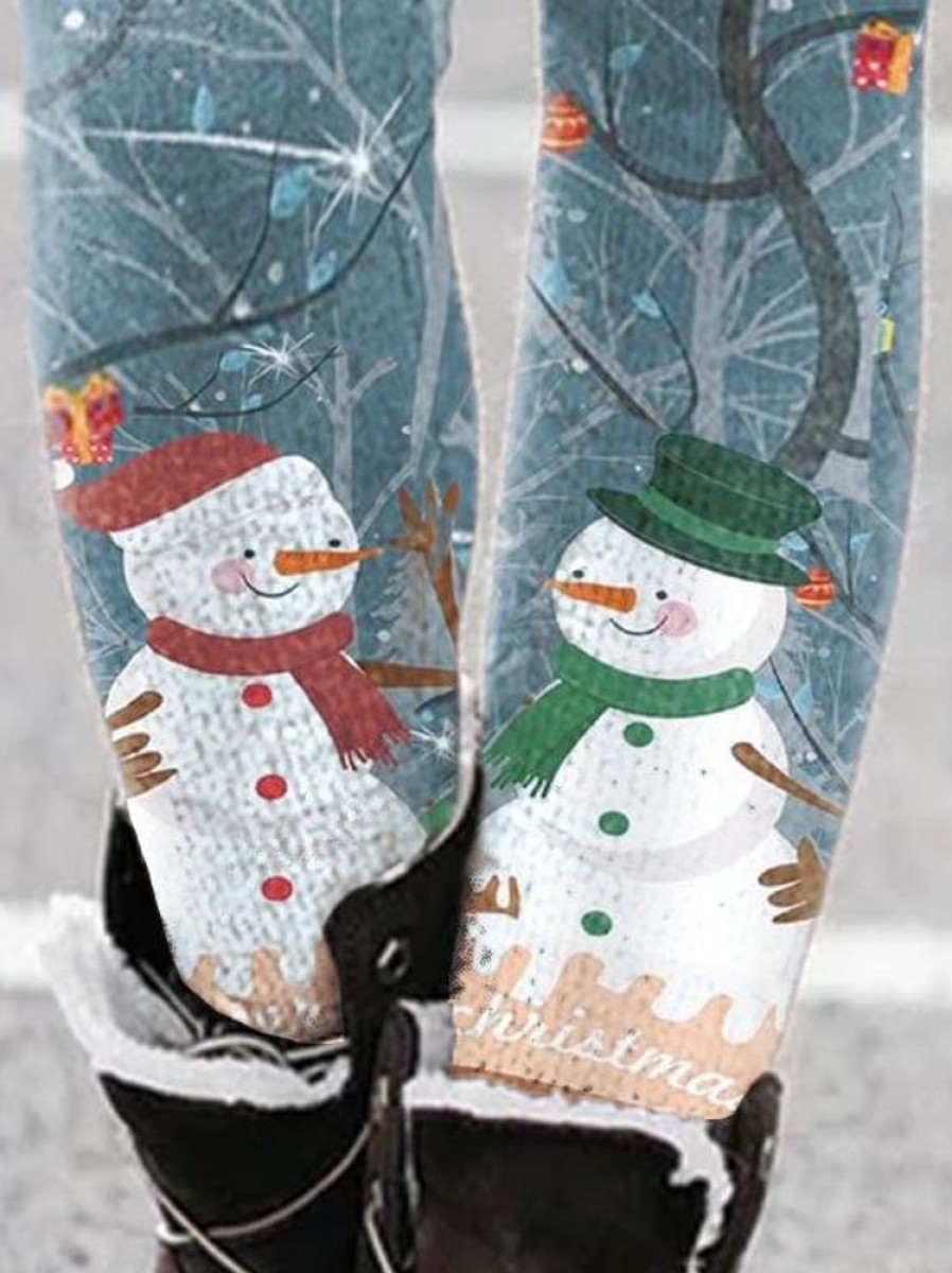 Bottoms zolucky | Christmas Snowman Flannel Pants Xmas Leggings Aqua Blue