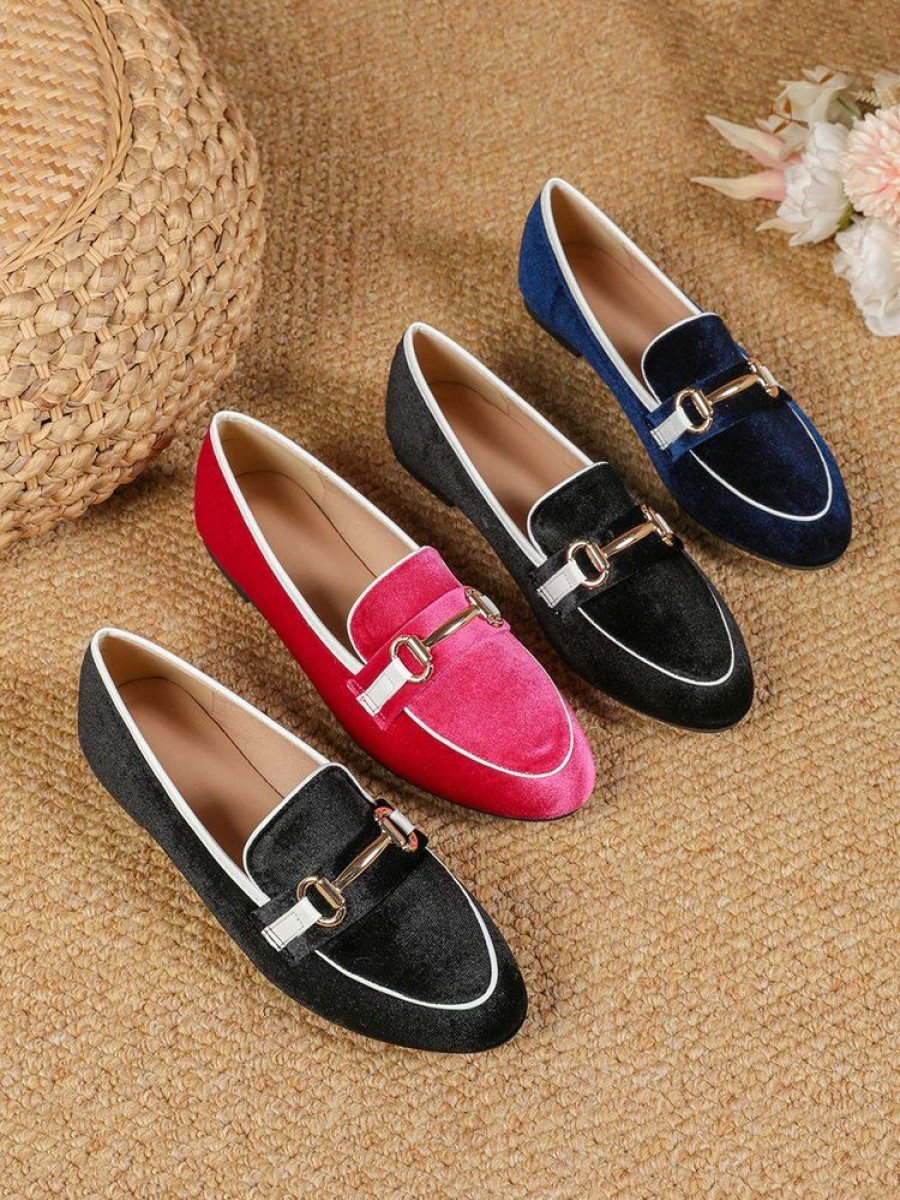 Shoes zolucky | Women Metal Decor Commuting Velvet Loafers