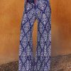 Bottoms zolucky | Paisley Shift Printed Cotton-Blend Boho Pants Blue