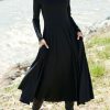 Dresses zolucky | Casual Loosen Crew Neck Jersey A-Line Long Sleeve Midi Dress