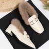 Shoes zolucky | Metal Decor Commuting Square Toe Warmth Furry Loafers