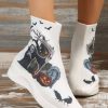 Shoes zolucky | Halloween Skeleton Pumpkin Bat Graphic High Elastic Comfort Fly Knit Sock Boots White