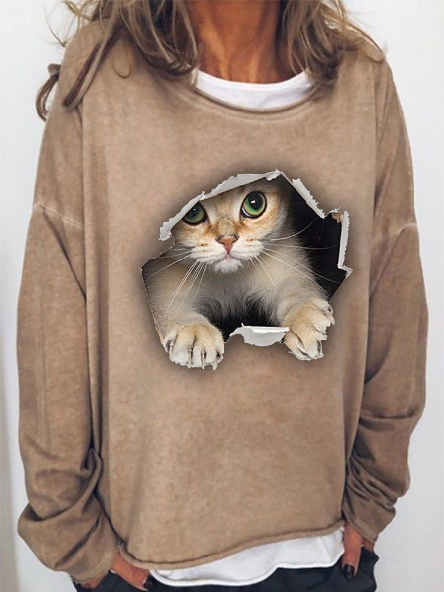 Topshot zolucky | 3D Cat Graphic Long Sleeve Sweatshirt