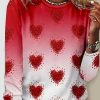 Topshot zolucky | Crew Neck Heart Ombre Regular Fit Casual Long Sleeve Shirt Red