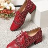 Shoes zolucky | Women Elegant Tweed Plaid Paneled Fashion Lace-Up Shoes