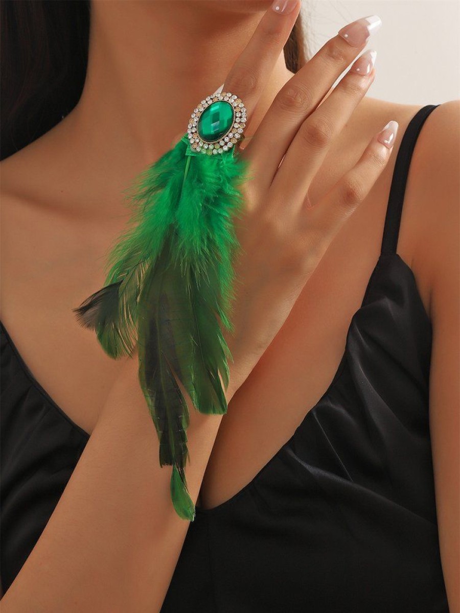 Accessories zolucky | Rhinestone Faux Feather Party Ring