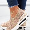 Shoes zolucky | Floral Embroidered Mesh Paneled Slip-On Wedge Sneakers