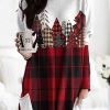 Dresses zolucky | Christmas Classic Check Casual Crew Neck Knitting H-Line Short Dress Red