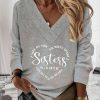 Topshot zolucky | Casual V Neck Loose Text Letters Long Sleeve Sweatshirt Gray