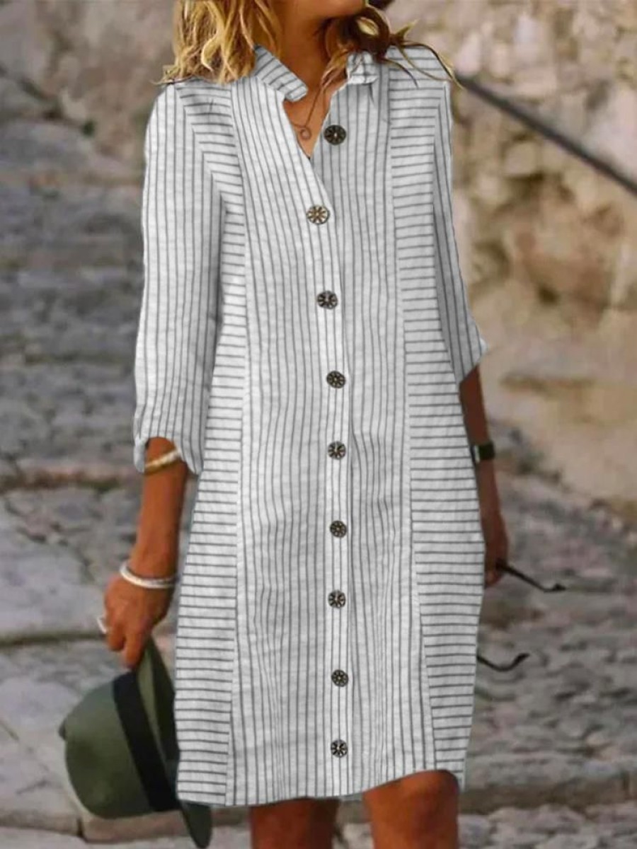 Dresses zolucky | Loose Casual Striped Shirt Dress