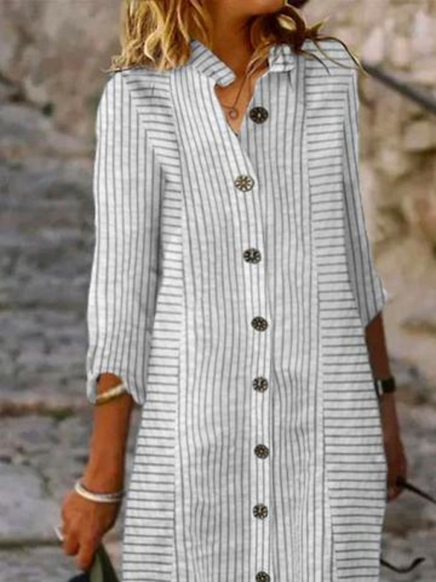 Dresses zolucky | Loose Casual Striped Shirt Dress