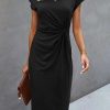 Dresses zolucky | Crew Neck Twist Solid Fitted Dress