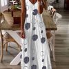 Dresses zolucky | Printed Spaghetti-Strap Casual V Neck Knitting Dress White