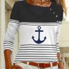 Topshot zolucky | Striped Anchor Buttoned Casual T-Shirt White