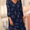 Dresses zolucky | V Neck Loose Floral Casual Dress Navyblue