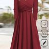 Dresses zolucky | Casual Cross Neck Plain Christmas Dress Red