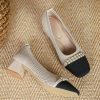 Shoes zolucky | Elegant Imitation Pearls Arch Support Insole Breathable Square Toe Block Heel Pumps