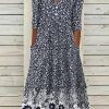 Dresses zolucky | Casual Floral Woven Notched Neckline Maxi Dress Dark Blue