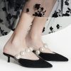 Shoes zolucky | Elegant Imitation Pearl Pvc Band Pointed Toe Low Heel Mules