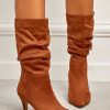 Shoes zolucky | Women Minimalist Ruched Flocked Stiletto Heel Mid-Calf Boots