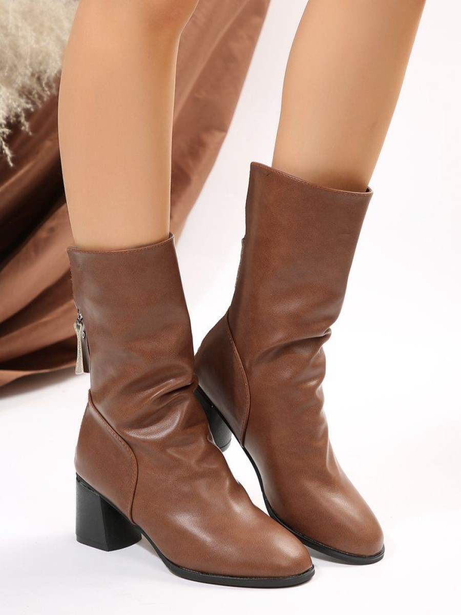 Shoes zolucky | Vintage Warm Lined Block Heel Fashion Boots Brown