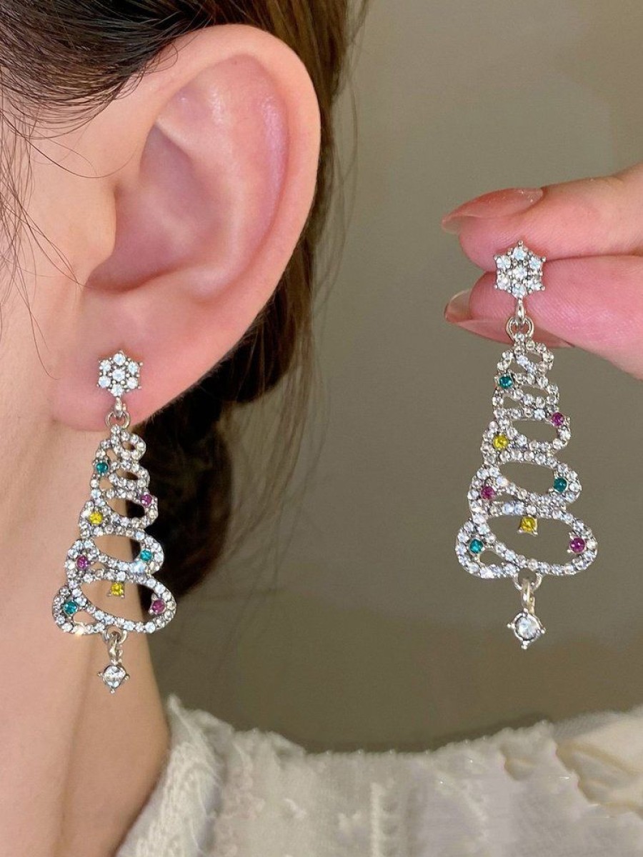 Accessories zolucky | Christmas Tree Multicolor Rhinestone Dangle Earrings As Picture