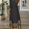 Dresses zolucky | Buckle Ethnic Printed Asymmetrical Collar Casual Dress Black