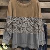 Topshot zolucky | Leopard Long Sleeve Round Neck T-Shirt Gray