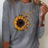 Topshot zolucky | Casual Autumn Sunflower Micro-Elasticity Loose Jersey Standard Crew Neck Regular T-Shirt For Women