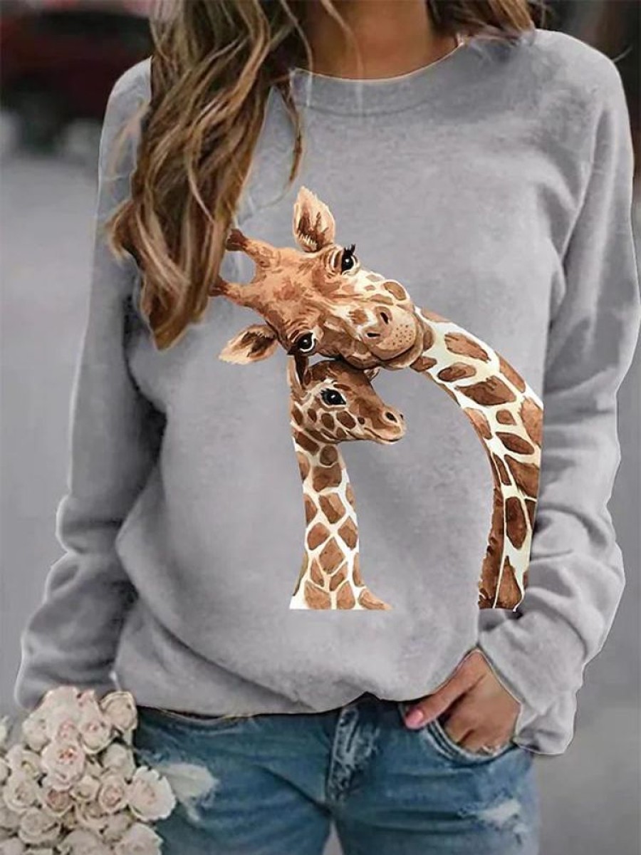 Topshot zolucky | Animal Printed Casual Long Sleeve Round Neck Sweatshirt As Picture