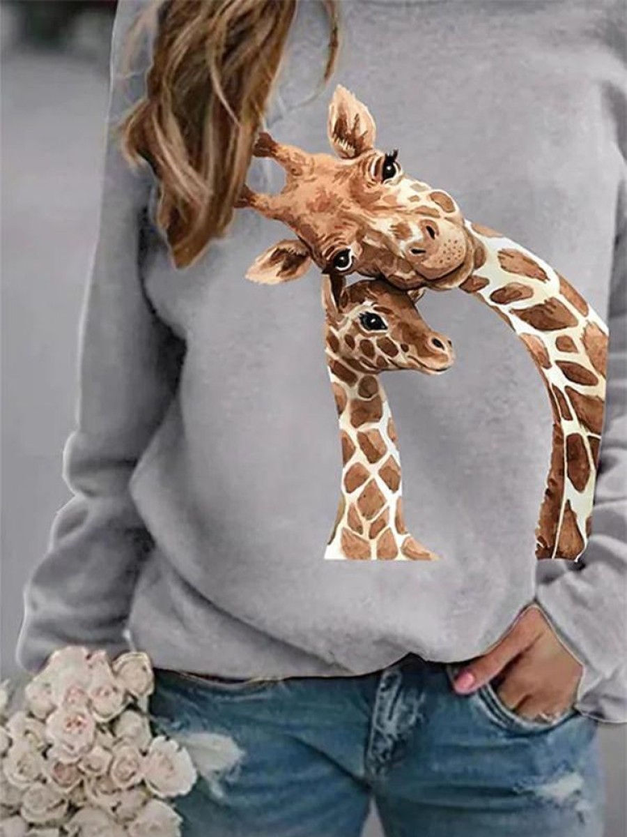 Topshot zolucky | Animal Printed Casual Long Sleeve Round Neck Sweatshirt As Picture