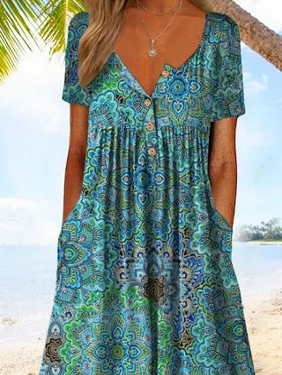 Dresses zolucky | Boho Casual Short Sleeve Dress