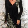 Dresses zolucky | Christmas Printed Casual Long Sleeve Dress Xmas Dress Black