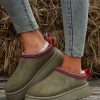 Shoes zolucky | Casual Ethnic Stitched Plush Lined Platform Mules Green