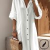 Dresses zolucky | Casual Shirt Collar Dress White